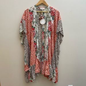 Umgee Plus Womens Size XL/1X Open Front Cardigan Kimono Animal Floral Ruffle